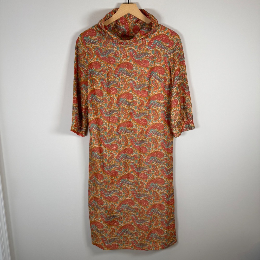 Vintage‎ VTG Fashioned by Adelma Metallic Paisley Print Turtleneck Midi Dress